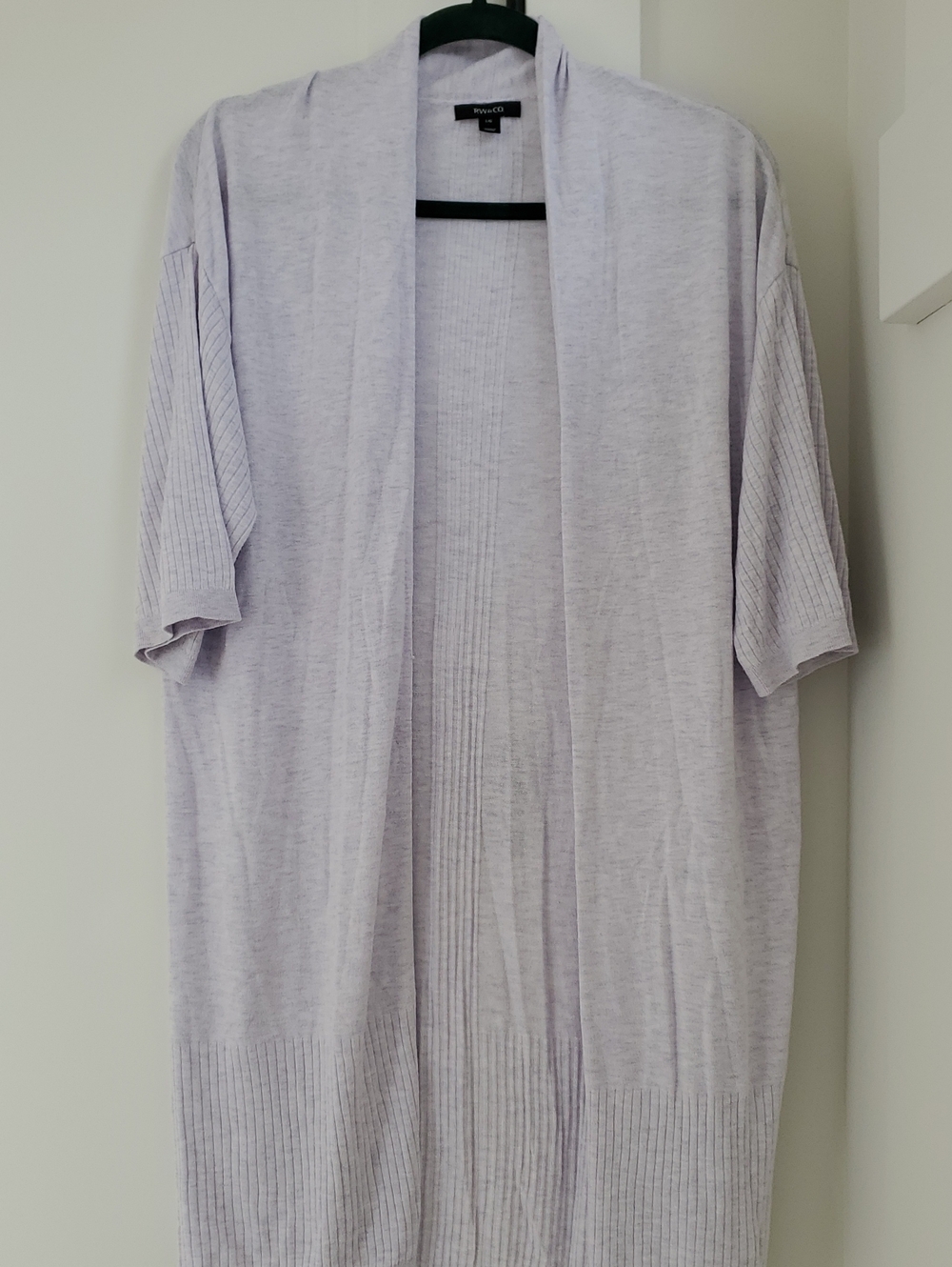 RW &Co- Beautiful & Super Soft Heathered Lilac Open Cardigan Sz.L 3/4 Sleeve